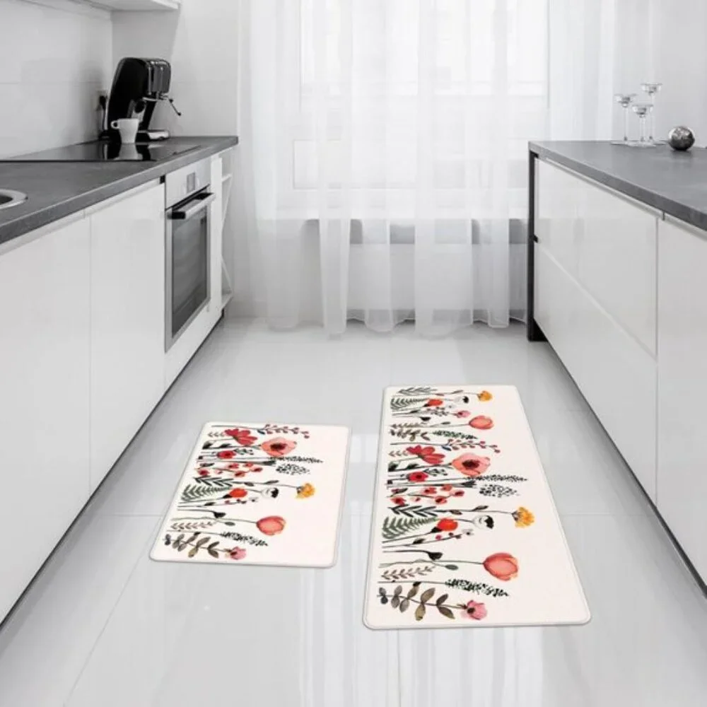 New Colourful Flower Kitchen Mats Set, Anti-Fatigue, Non-Skid, Waterproof